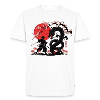 Combat de dragon samouraï contre chemise de dragon - T-shirt Premium bio Homme - blanc - Devant - Nico (187cm)