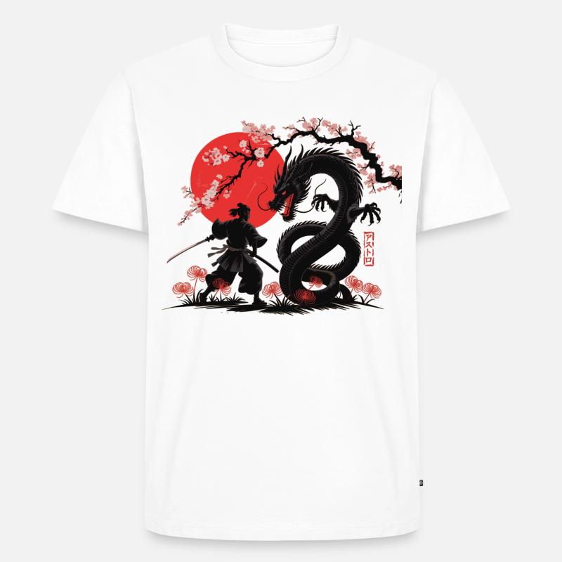 Samurai vs Drache Shirt Drachenkampf - Männer Premium Bio T-Shirt - Weiß