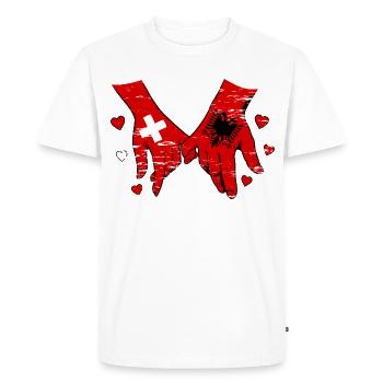 Drapeau suisse Albanie se tenant la main utilisé - T-shirt Premium bio Homme - blanc - Devant - Nico (187cm)