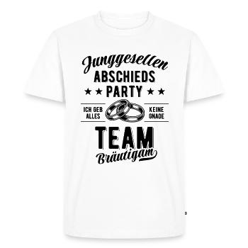 Enterrement de vie de garçon | Marié d’équipe - T-shirt Premium bio Homme - blanc - Devant - Nico (187cm)