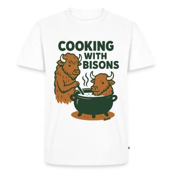 Cuisiner avec les bisons - T-shirt Premium bio Homme - blanc - Devant - Nico (187cm)