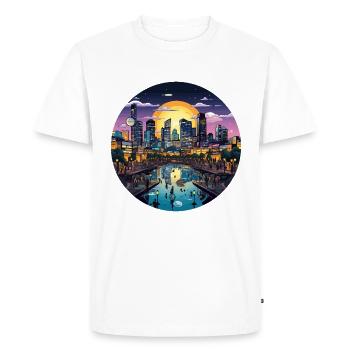 Ville du coucher de soleil sur l’eau - T-shirt Premium bio Homme - blanc - Devant - Nico (187cm)