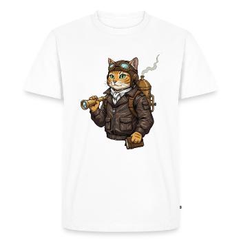 Chat Aviateur Steampunk Explorateur Curiosité - T-shirt Premium bio Homme - blanc - Devant - Nico (187cm)