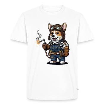 Corgi Welder Steampunk Industrial Mechanic - Men's Premium Organic T-Shirt - white - Front - Nico (187cm)
