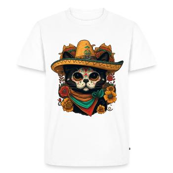 Sugar Skull Cat in Sombrero - Men's Premium Organic T-Shirt - white - Front - Nico (187cm)