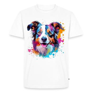 Dog Australian Shepherd Colorful Splash Art - Men's Premium Organic T-Shirt - white - Front - Nico (187cm)