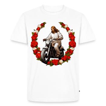 Jésus Moto - T-shirt Premium bio Homme - blanc - Devant - Nico (187cm)