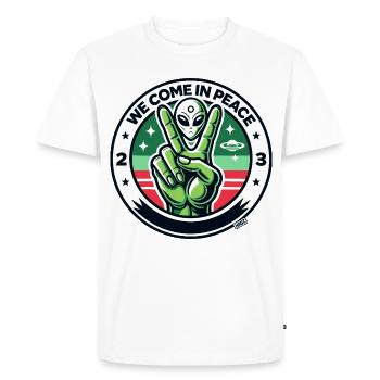 Alien Peace Badge - Men's Premium Organic T-Shirt - white - Front - Nico (187cm)