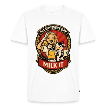 All Day Every Day Milk It Retro Cow - Men's Premium Organic T-Shirt - white - Front - Nico (187cm)
