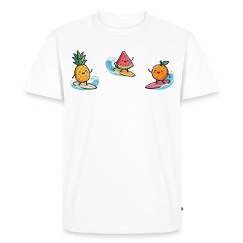 Ananas, Pastèque, Orange, Fruits, Surfer, Bath Fun - T-shirt Premium bio Homme - blanc - Devant - Nico (187cm)