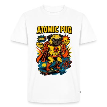 Atomic Pug Hero on Board - Men's Premium Organic T-Shirt - white - Front - Nico (187cm)