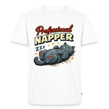 Professional Napper – British Shorthair Retro Cat - Men's Premium Organic T-Shirt - white - Front - Nico (187cm)
