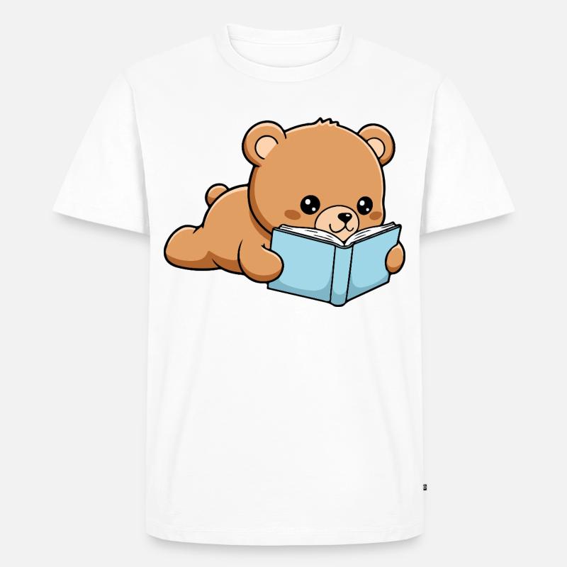Libro Orso Buffo Libro che legge - Maglietta ecologica premium da uomo - bianco