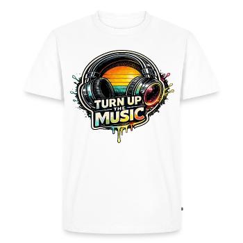 TURN UP THE MUSIC Headphones Retro Music Motif - Men's Premium Organic T-Shirt - white - Front - Nico (187cm)