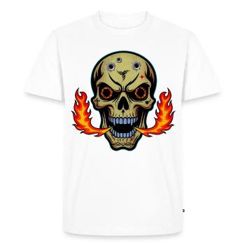 Motif de t-shirt crâne cracheur de feu. - T-shirt Premium bio Homme - blanc - Devant - Nico (187cm)