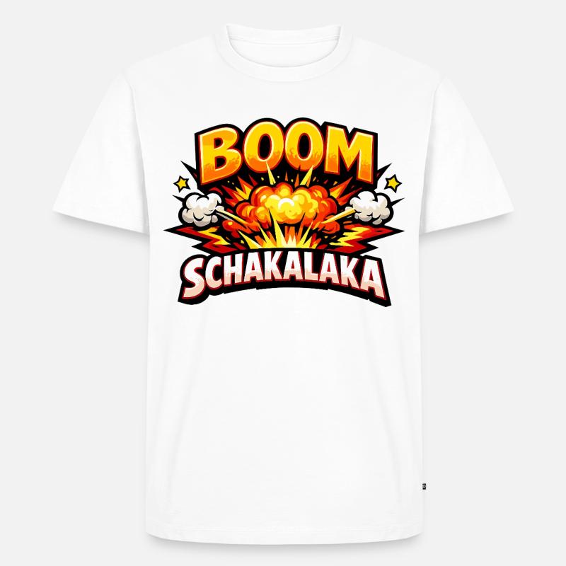 Boom Schakalaka Comic Spruch mit Explosion - Männer Premium Bio T-Shirt - Weiß