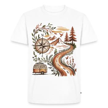 Vanlife Voyage Shirt Boussole Montagnes Nature - T-shirt Premium bio Homme - blanc - Devant - Nico (187cm)
