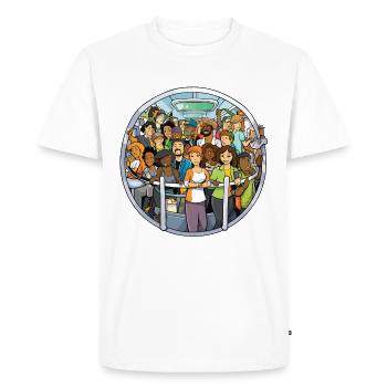Des voyageurs hauts en couleur dans le bus - T-shirt Premium bio Homme - blanc - Devant - Nico (187cm)