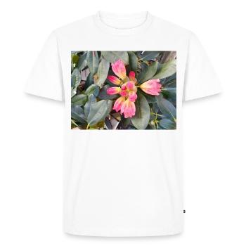 Orange-pink flowers on green foliage - Men's Premium Organic T-Shirt - white - Front - Nico (187cm)