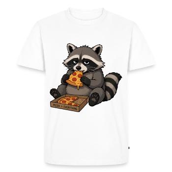 Le raton laveur grignote la pizza - T-shirt Premium bio Homme - blanc - Devant - Nico (187cm)