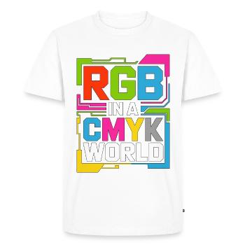 Designer d’impression RGB dans un expert en impression dans le monde CMJN - T-shirt Premium bio Homme - blanc - Devant - Nico (187cm)