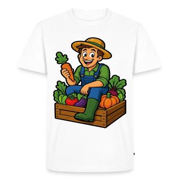 Fermier et récolte du potager joyeux - T-shirt Premium bio Homme - blanc - Devant - Nico (187cm)