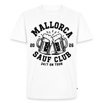 Malle 2026 Mallorca Sauf Club 24h/7 en tournée - T-shirt Premium bio Homme - blanc - Devant - Nico (187cm)