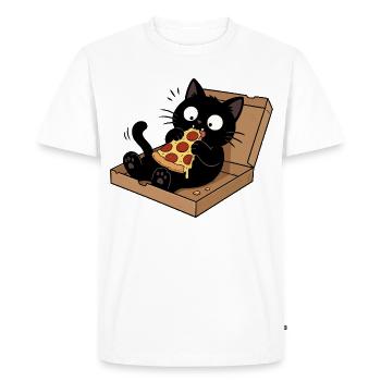Chat noir savourant une pizza - T-shirt Premium bio Homme - blanc - Devant - Nico (187cm)