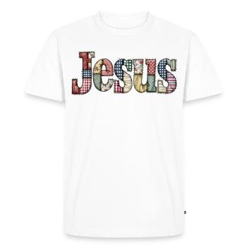 Patchwork Jesus Lettering - Men's Premium Organic T-Shirt - white - Front - Nico (187cm)