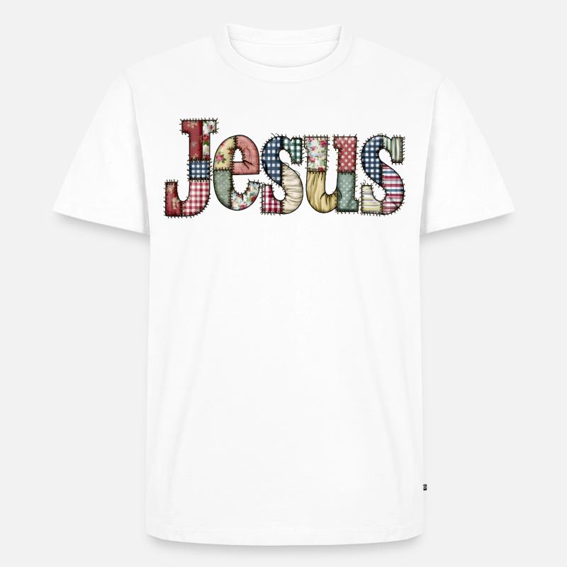 Patchwork Jesus Lettering - Men's Premium Organic T-Shirt - white