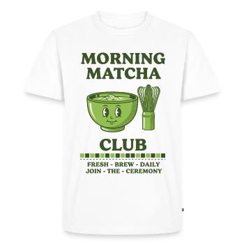 MORNING MATCHA CLUB JOIN THE CEREMONY FRESH BREW - Men's Premium Organic T-Shirt - white - Front - Nico (187cm)