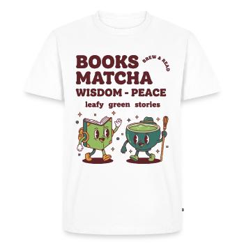 Livres Matcha Sagesse Paix Feuillues Vertes Histoires - T-shirt Premium bio Homme - blanc - Devant - Nico (187cm)