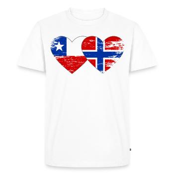 Chile Norway Flag Heart Used - Men's Premium Organic T-Shirt - white - Front - Nico (187cm)