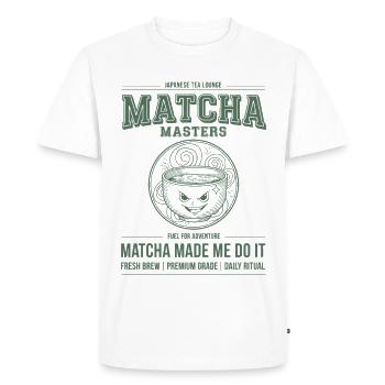 Matcha m’a fait le faire Matcha Masters Lounge - T-shirt Premium bio Homme - blanc - Devant - Nico (187cm)