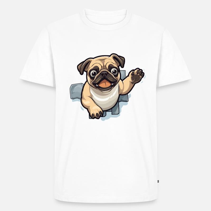Pug Durchbruch aus Eis - Männer Premium Bio T-Shirt - Weiß