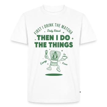 D’abord je bois le matcha, puis je fais les choses - T-shirt Premium bio Homme - blanc - Devant - Nico (187cm)
