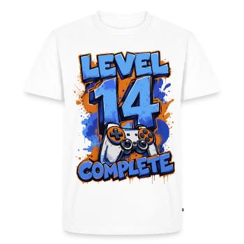 Niveau 14 Terminé – Rétro Gaming - T-shirt Premium bio Homme - blanc - Devant - Nico (187cm)