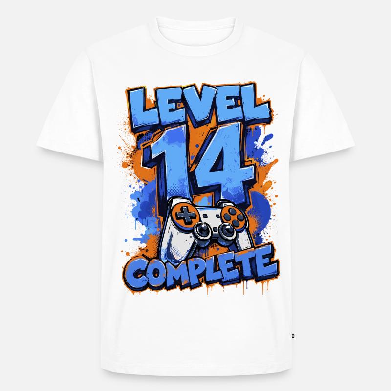 Level 14 Complete – Retro Gaming - Männer Premium Bio T-Shirt - Weiß