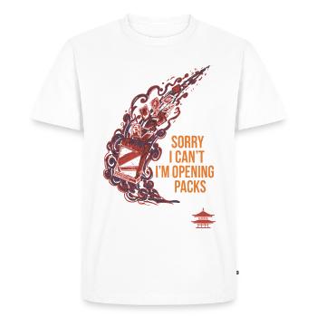 Sorry I Cant Im Opening Packs Trading Card Booster - Men's Premium Organic T-Shirt - white - Front - Nico (187cm)