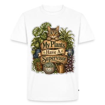 Mes plantes ont un chat superviseur - T-shirt Premium bio Homme - blanc - Devant - Nico (187cm)