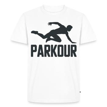 Chemise de parkour avec silhouette de saut - T-shirt Premium bio Homme - blanc - Devant - Nico (187cm)