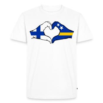 Drapeau de Finlande Curaçao Mains en forme de cœur - T-shirt Premium bio Homme - blanc - Devant - Nico (187cm)