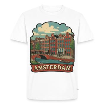 Amsterdam Canals Vintage Travel Sticker Badge - Men's Premium Organic T-Shirt - white - Front - Nico (187cm)