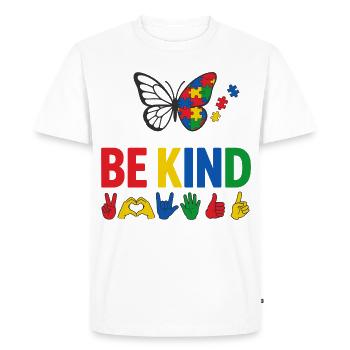 Autism Be Kind Awareness | Colorful Butterfly - Men's Premium Organic T-Shirt - white - Front - Nico (187cm)