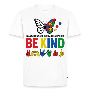 Autism Be Kind Awareness | Colorful Butterfly - Men's Premium Organic T-Shirt - white - Front - Nico (187cm)