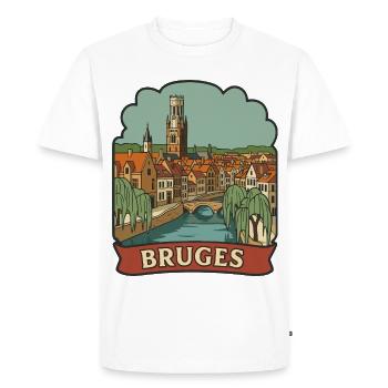 Bruges Belgium Belfry Retro Travel Badge Sticker - Men's Premium Organic T-Shirt - white - Front - Nico (187cm)