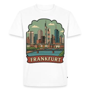 Autocollant rétro de voyage pour la Skyline de Francfort, Allemagne - T-shirt Premium bio Homme - blanc - Devant - Nico (187cm)