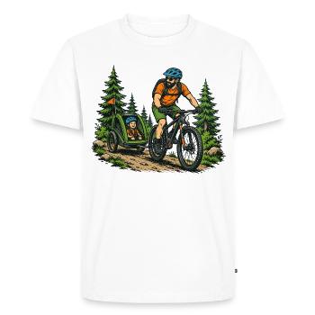 Père Vélo Enfant Trailer Trail VTT Famille Père - T-shirt Premium bio Homme - blanc - Devant - Nico (187cm)