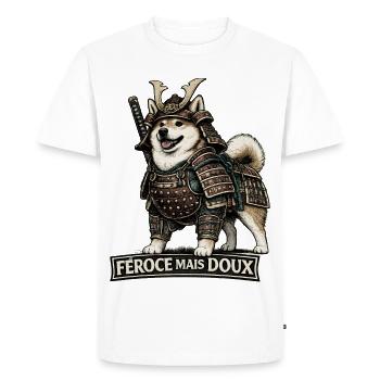 Shiba Inu Samouraï Féroce Mais Doux  - T-shirt Premium bio Homme - blanc - Devant - Nico (187cm)