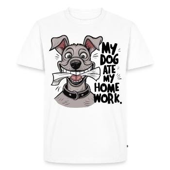 Mon chien a mangé mes devoirs - T-shirt Premium bio Homme - blanc - Devant - Nico (187cm)